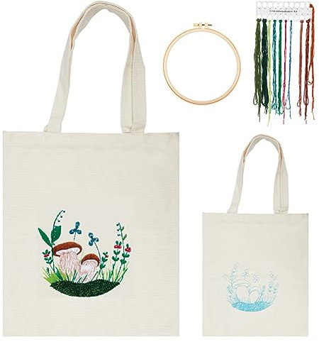 WADORN Canvas-Einkaufstasche-Stickset Mit Blumenmuster, Kreuzstich-Set Zum Selbermachen von Segeltuchtaschen, Handgefertigt, Nähen, Handtaschen-Herstellungs-Sets, Hand-Nadelspitzen-Set, Weiß