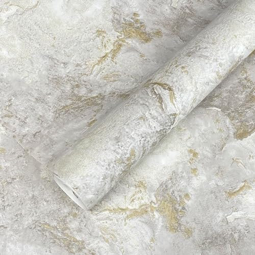 World of Wallpaper Luxe Collection Marble Decorative Gold inkl Vinyl Wallpaper - Modern Grey Marble Wallpaper For Living Room & Bedroom