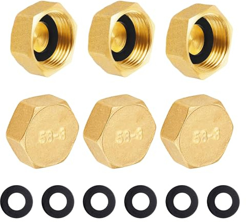 Mässingslock med G3/8-tums invändig gänga (Ø 15,3 mm), 6 stycken blindlock, slanglock, sexkantiga rörlock, ändlock, gängkoppling för trädgård, vattenledning