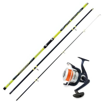 Brandungscombo 4,20m 100-250g mit Weitwurfrolle & Schnur Set | Surfcombo mit 4,20-m-Brandungsrute, bespulter Weitwurfrolle und gut sichtbarer weißer Bissspitze