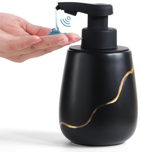 BosilunLife Automatic Soap Dispenser Bathroom - Liquid Hand Free Dispenser Smart Electric Lotion Soap Dispenser Touchless with Waterproof Pump Rechargeable Dish Soap Dispenser Ceramic Black