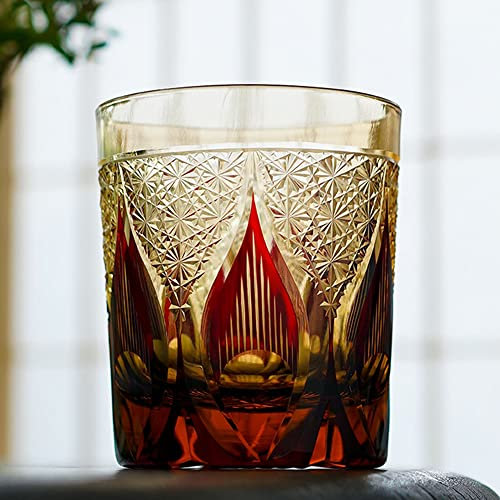 QTANZIQI Verre en Cristal tchèque de Bohême délicat soufflé à la Main, coupé à la Main pour Verre Transparent, Tasse à Eau de Style Japonais, Coffret Cadeau 9 oz (Rouge) Silk Pillowcase