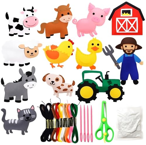 Aisamco 12-teiliges Nähset für Tiere für Kinder, Bastel- und Nähset, Bauernhofthema, lustiges und lehrreiches Nähset für Kinder