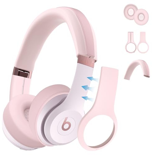 3 in 1 Beats Silicone Case for Solo 4 Headphones, Protective Covers for Shell/Ear Pad/Headband - Pink