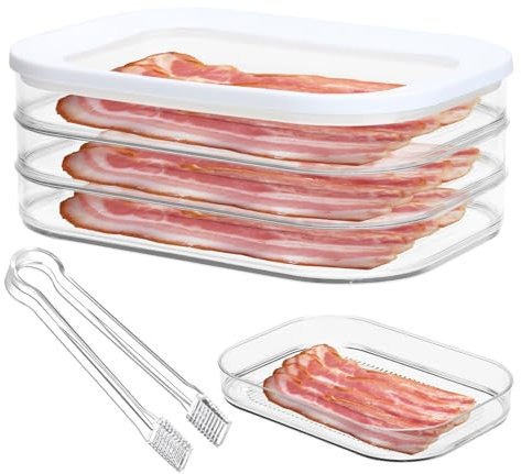 Qivine Contenitore per Pancetta da Frigorifero a Tre Strati Porta Formaggio da Frigorifero Impilabili Contenitori Frigo con Coperchio Per Salumi Carne 22,5x16x9cm Trasparente