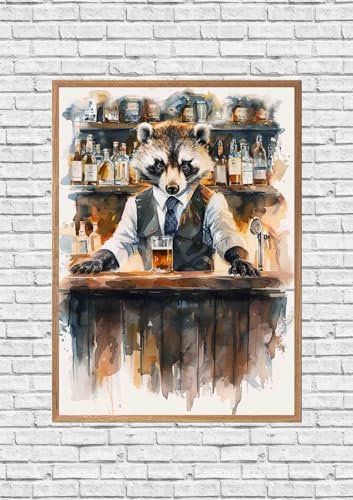 ZYANART - Poster decorativo da parete divertente ad acquerello con animali di tasso (dimensioni: 30 x 42 cm) senza cornice (Badger Animal Bartender 0)