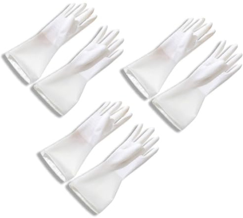 Gummi-Küchenhandschuhe weiß, 3 Paar wiederverwendbare Küchen-Geschirrspülhandschuhe, gummihandschuhe lang rutschfeste lange Stulpe, wasserdichte Haushaltswaschhandschuhe Küchengeschirr-Handschuhe
