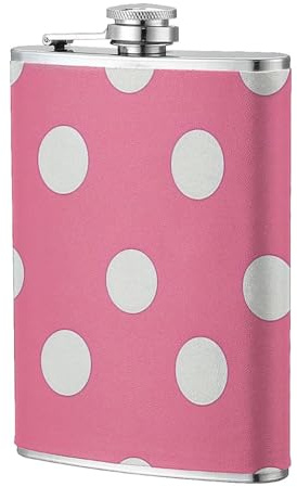 Flasque personnalisée imprimée à pois blancs en acier inoxydable 304 de 236,8 g – Étui en cuir synthétique de qualité supérieure, flasque plate pour sports de plein air