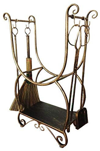 SmPinnaA Kaminbesteck-Set Aus Messing Und Holzscheit-Aufbewahrungshalter, 5-Teiliger Brennholzständer Aus Schmiedeeisen Mit Schürhaken, Schaufel, Zange, Bürste, Für Drinnen Und Draußen, He,45×25×70cm