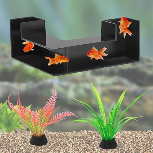 APOMOONS Tunnel per Acquario, Ornamenti Angolari con 2 Simulazioni di Piante D'acquario, Nascondiglio per Pesci e Gamberetti da Allevare, Decorazione Acquario Grotta, 12,5 X 12,5 X 5,7 Cm