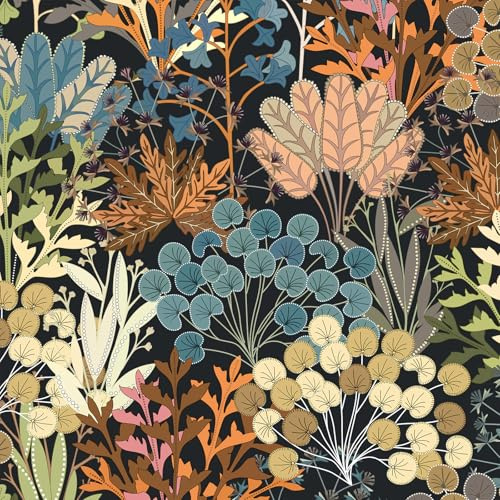 Vividpatch Papier peint à décoller et à coller - Motif floral foncé - Autocollant - Amovible - Imperméable - Pour chambre à coucher, armoires et décoration murale rétro - 43,9 x 1 000 cm