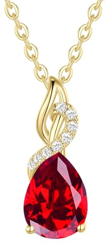FANCIME Solide 14 Karat 585 Gelb Gold Anhänger Kette mit Tropfen Rubin und echt 0.28ct Diamant Geschenk Schmuck für Damen, 925 Silber Kette: 40 + 5 cm