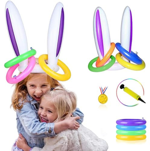 Ostern Aufblasbares Ringwurfspiel, Aufblasbare Hasenohren, Ringwurfspiel Kinder Outdoor Familie Ostern Partei Spiele, Ostern Geschenke im Freien Garten Spiele für Kinder und Erwachsene