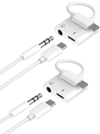 Adattatore USB C a Jack Audio AUX (2 Pack)Adapter Cuffie 3,5 mm per iPad per iPhone 16 15 Tipo C Cavo Caricabatterie Compatibile con Samsung per Apple Ausiliare Headphone Microfono Android