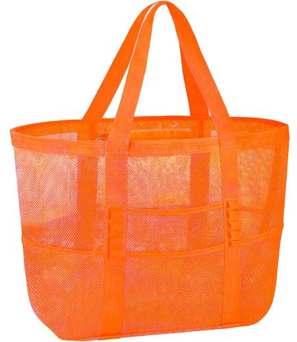 FairyPeach Bolsa Playa Rejilla, Bolsa PlayaMujer, Bolsa-GimnasioMujer, Bolsa Compra Plegable, BolsoTote Bag Mujer, Bolso Transparente-Mujer, Bolso-ShopperMujer (Naranja)