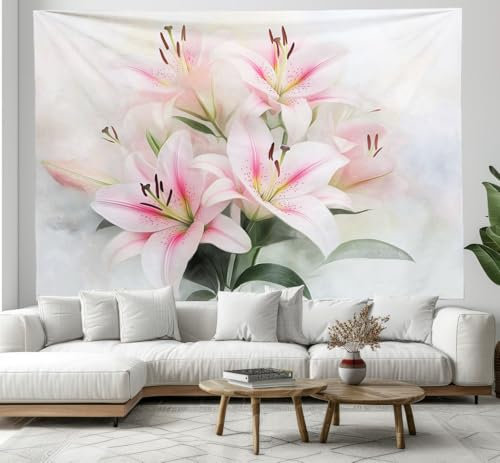 CEDNXOER Wandbehang Wandtuch Rosa Blütenblätter, Wandteppich 150×200cm Lilie Wall Tapestry Wanddeko für Schlafzimmer Wohnzimmer
