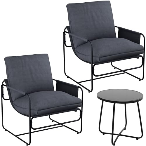 ΖΕΝJΟΥ OUTDOOR FURNITURE ZENJOY, Natty, Balkonmöbel Set, Gartenmöbel Set, 3-teilig, 2 Stühle mit Tisch, für Balkon,für Terrasse, Wasserdicht Kissen, Grau und Schwarz