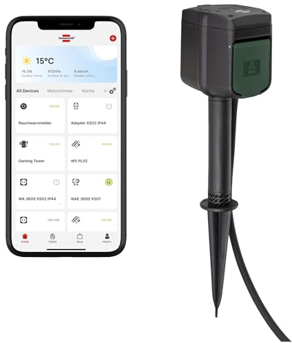 Brennenstuhl Connect WiFi trädgårdsuttag CS/grenuttag 2-vägs med jordspik och monteringsplatta (2,4 GHz kompatibel med Alexa och Google Assistant, timer med dags- och veckoprogram, 3m)