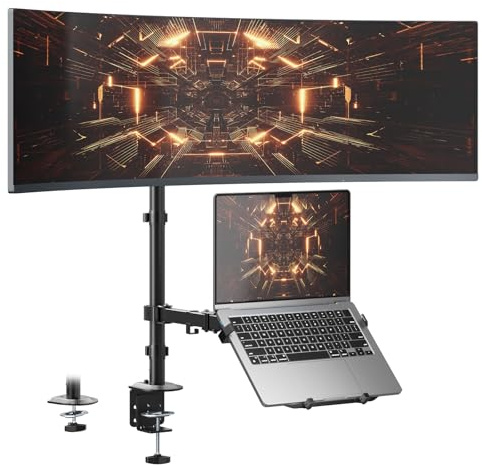 PUTORSEN Monitor Halterung mit Laptop Arm für 17 bis 49 Zoll Bildschirm und Notebook bis zu 18 Zoll, 81.8cm Stange Monitor arm ständer Höhenverstellbar Neigbare Drehbare Schwenkbar, VESA 75/100mm