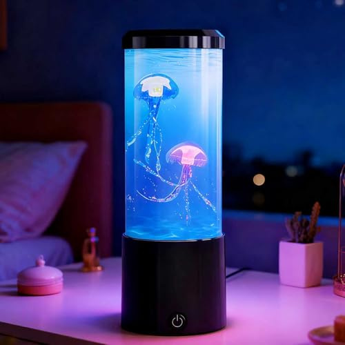 Probuk Lampe Méduse LED Aquarium 20,3 cm, 7 Couleurs Changeantes 4 Modes, Veilleuse Relaxante USB/Batterie, Déco Intérieure pour Chambre Salon Bureau, Cadeau Original Enfants Adultes