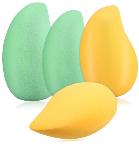 Ipetboom Spugnette Trucco 4 Pezzi Forma Mango, Piumino Cipria e Fondotinta, Set Colore Giallo e Verde per Make Up Viso Professionale Donna