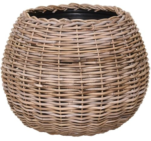 VIVANNO Pflanzkorb Rattan Grau - Pflanzkübel 55x44 cm für Indoor & Outdoor | Boho Deko Blumenkübel aus Natur-Material mit Kunststoff-Einsatz für Garten, Balkon, Terrasse oder als Übertopf innen