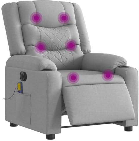 Emmtore Sillón reclinable de Masaje eléctrico Tela Gris Claro, Sillón Relax Reclinable