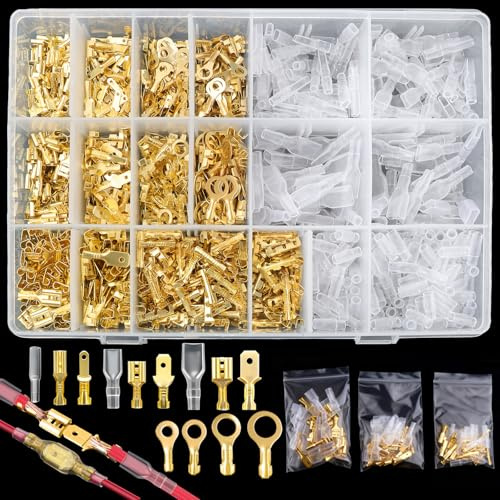 SneiDr 1135PCS Kabelschuhe Flachstecker Flachsteckhülsen Set 2,8 4,8 6,3mm | Ringkabelschuhe M3 M4 M5 M6 Messing mit Nylon Isolierhülsen Crimp Schnellverbinder für Auto Wohnmobil Motorrad Elektrik DIY