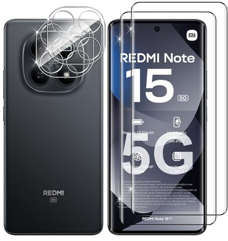Lutree Vetro Temperato per Xiaomi Redmi Note 15 5G/ Poco M8 5G, 2+2 Pezzi 3D Pellicola Protettiva + Pellicola Fotocamera, Vetro Protettivo, HD Senza Bolle Anti-Graffio Protezione Schermo