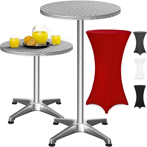 Casaria® Tavolo Alto da Bar 2in1 con Copritavolo Regolabile 70 cm / 115 cm in Alluminio Rotondo Ø60cm Resistente per Giardino Bistro Tavoli da Birreria Feste Ricevimento