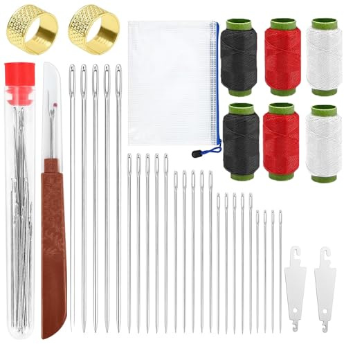 JAXICREY 37-Teilige Nähnadeln Set Edelstahl, Stahlnadeln Mit Einfädler, Nähnadeln Aus Stahl Set, Stopfnadeln Mit Großem Öhr, Nadeln Nähen für Webarbeit, Stricken, Sticken, Nähen, Reparaturen