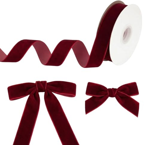 Nastro in velluto rosso scuro, 45 m, 25 mm di larghezza, per confezioni regalo, decorazione dell'albero di Natale, fiocchi, progetti artigianali (2,5 cm x 45 m, rosso scuro)