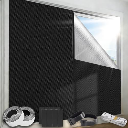 Verdunklungsrollo Ohne Bohren 420D Oxford Zuschneidbar Sonnenschutz Dachfenster Verdunkelung Tragbare Blackout Blinds für Ferienhäuser, Wohnmobilfenster, Fenster Verdunkelung Magnetisch 100x145CM
