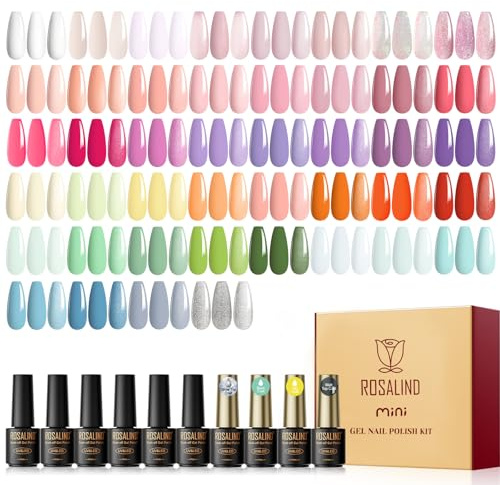 ROSALIND Esmaltes Semipermanentes Para Uñas, 48 Piezas Pintauñas Semipermanentes Rosa Nude Morado Naranja Verde Azul, UV LED Mini Esmaltes Semipermanente Manicure Regalo Primavera Verano