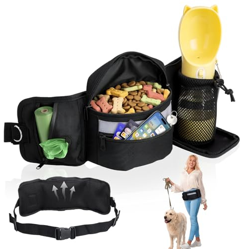 Leckerlitasche für Hunde Gassi Tasche, Großes Fassungsvermögen Trainings-Leckerlibeutel, Wasserdichte Futterbeutel Hundebauchtasche mit Kotbeutelspender Reflektorband für Spaziergänge Wandern & Laufen