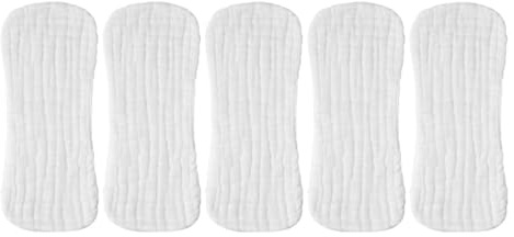 POPETPOP 5pcs Washable White Cotton Muslin Diaper Liners for Newborns 35x15cm Stretchable Breathable Cloth Diapers for 0-3 Months Boy Use