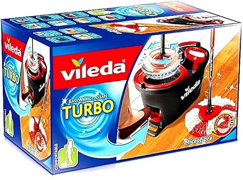 Vileda Turbo EasyWring & Clean - Set completo di mocio con secchio e centrifuga + 6 testine di ricambio Turbo