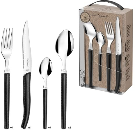 Lou Laguiole 2271AAPA23C40 Sky Couverts de Table/Coffret 6 Personnes Acier Inoxydable/Abs/Effet Cuir Noir 14 x 7,5 x 24,5 cm