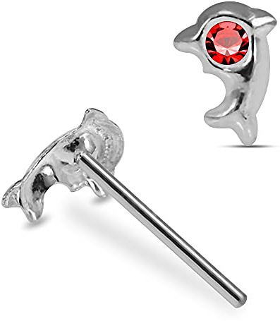 Delphin Crystal Stein Top 22 Gauge 925 Sterling Silber gerade Nase Stud Piercing