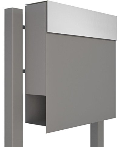 Standbriefbox med tidningsfack, Postlåda Design Manhattan Stand Grå MetalllicRostfritt Stål – Bravios
