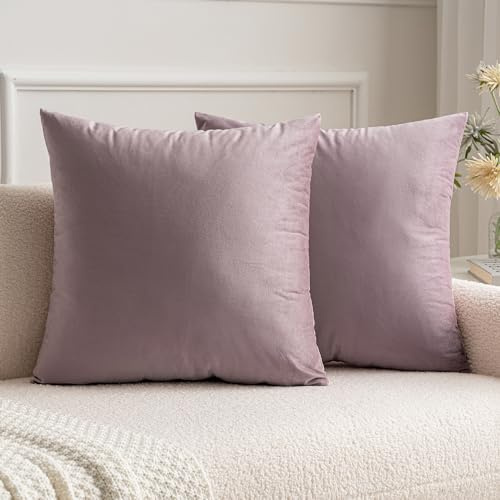 MIULEE Pack of 2 Velvet Soft Decorative Square Throw Pillow Case Cushion Covers Luxury Pillowcases for Livingroom Sofa Bedroom with Invisible Zipper 50cm x 50cm,20x20 Inches Lilac