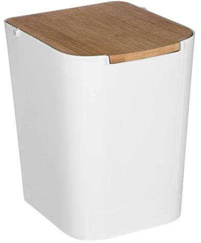 5five - cestino per rifiuti con coperchio in bambù naturéo da 5 l, bianco