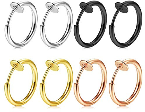 FECTAS 8pcs Falso Nariz Labio Pendientes de Oreja Anillo Aro Acero Inoxidable no perforado Clip Piercing Cuerpo Joyería