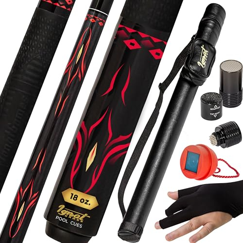 IgnatGames 2-teiliges Billardqueue – 18/19/20/21 oz. 58 Kanadischer Ahorn, Professionelle Billard Pool Queues mit Köcher, 3-in-1 Tip Tool, 3-Finger-Handschuh und Kreidehalter