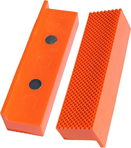Weiche Schraubstock-Schutzbacken im Waffel-Design | GRIP&BENDER 100mm-125mm | Magnetisch| Schonbacken aus TPU-Kunststoff | Diese Spannbacken schützen Ihr Werkstück (111MM) Orange
