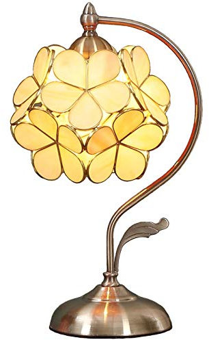 Bieye L30754 Lampada da tavolo in vetro colorato in ciliegio con base in ottone vintage paralume largo 21 cm, altezza 42 cm (Crema)
