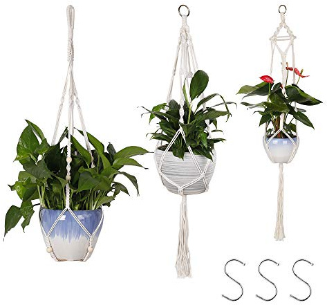 MengH-SHOP Vasi Sospesi per Piante Plant Hangers Corda di Cotone Pianta Porta Vasi con Ganci Appesi per Interno Esterno Decorazioni 3 Pacchi Bianco