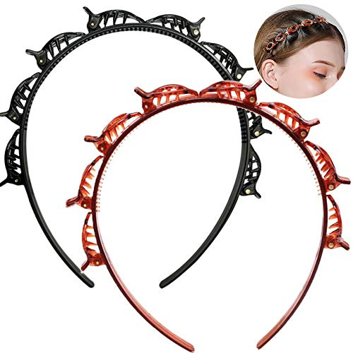 Sunshine smile Horquilla de peinado con doble flequillo de metal para cabello liso, rizado y ondulado marrón [4 piezas]