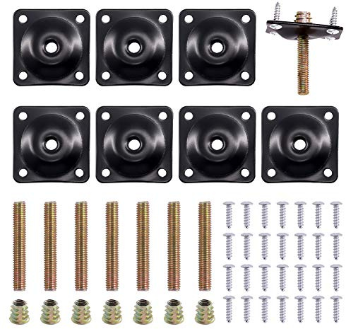 Keadic 8 Sets M8 Leg Mounting Plates, Furniture Leg Attachment Plates T-Plate Sofa Legs with Hanger Bolts for Furniture Sofas Couches Seats (Black)