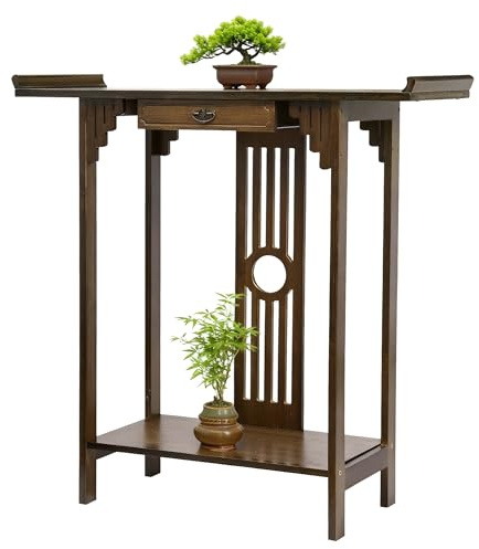 FATIVO Konsolentisch Holz Flurtisch mit Schublade, Eingangstisch schmal Sofatisch 2-Ablagen Beistelltisch Flur Dekotisch chinesischer Stil Akzenttisch für Flur Wohnzimmer Eingang 53x29x83cm